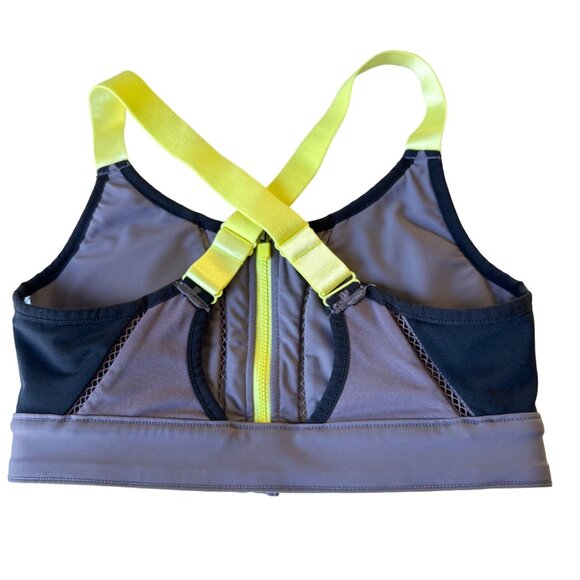Fabletics Sports Bra Crisscross Straps Gray Yellow Size XXS Front Zip Athletic - Picture 7 of 11